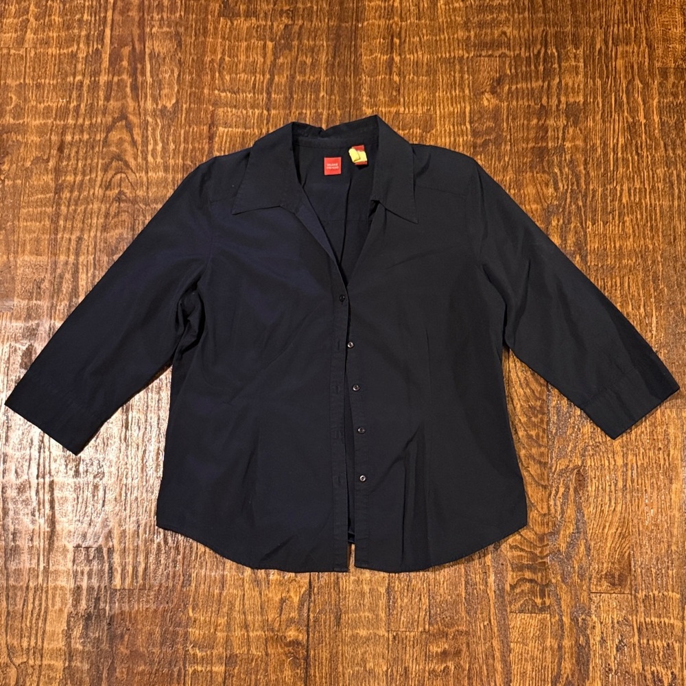 Valerie Stevens Black Fitted Button-Front Top Size Large